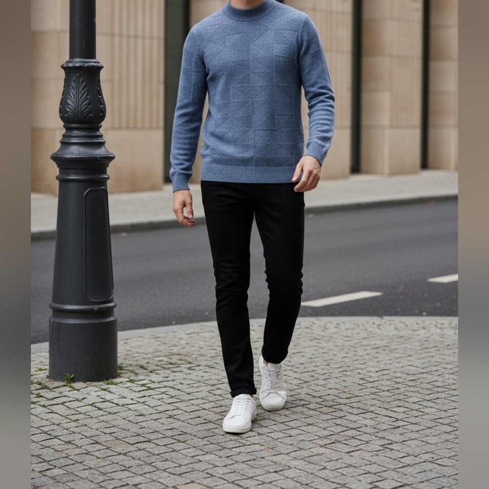 Old Navy NWT Mock-Neck Textured Geometric/Check‎ Chunky Sweater Blue XL